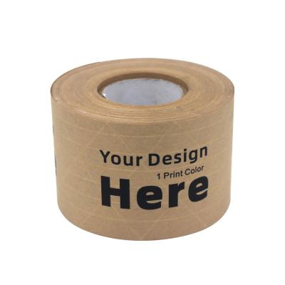 China Heat Resistant Eco Friendly Custom 1 Color Printing Biodegradable Reinforced Kraft Bonded Paper Tape | Water-activated adhesive | 75mmX91m for sale