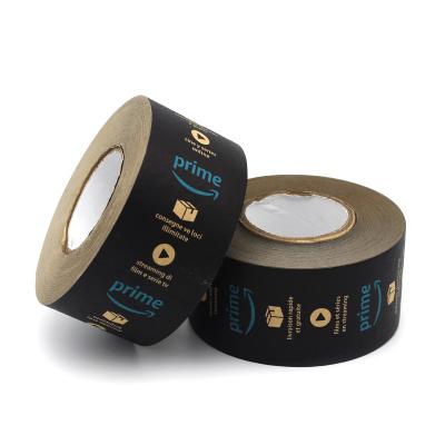 China Heat Resistant Custom Print Amazon Kraft Natural Paper Tape Black Main Glued Paper Tape | Water Activated Band | Size: 48mmX45m for sale