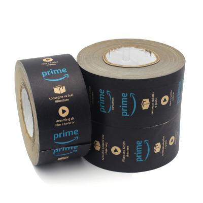 China Custom Printing Reinforced Reinforced Biodegradable Eco Friendly Heat Resistant Amazon Black Natural Color Kraft Paper Recyclable Main Paper Tape for sale