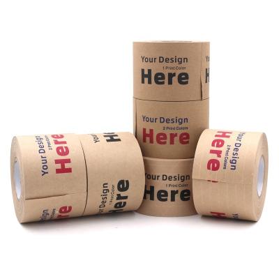 China Inexpensive heat resistant custom printed Kraft paper water activated tape (reinforced/standard). Batch production low to less than 2 spot colors for sale