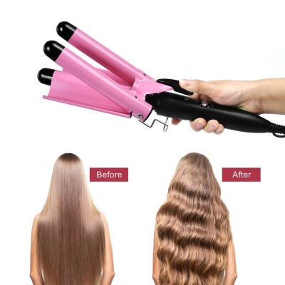 China Hair Straightener Brush 3 Barrels Ceramic Hair Curler Perm Automatic Splint Iron Curling Hair Hesitate Rollers Hair Styling Tools Wand Curling Iron for sale