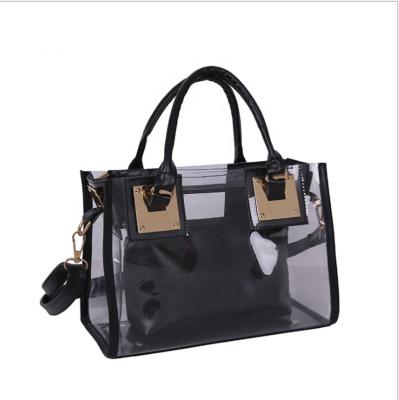 China 2pcs Ladies Waterproof Wholesale Shoulder Bag Clear Transparent PVC Bags Women Handbags for sale