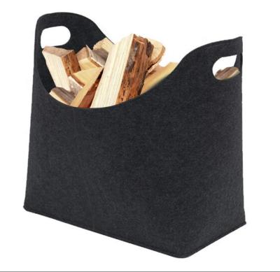 China Portable Folding Firewood Storage Basket Bulk Felt Wood Carrier Bag With Handle for sale