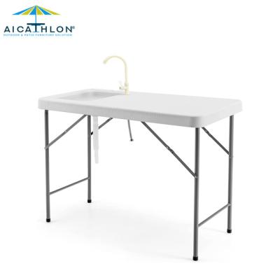 China Easy To Assemble Outdoor Portable Camping Fish Heavy Duty Folding Cleaning Table With Sink for sale