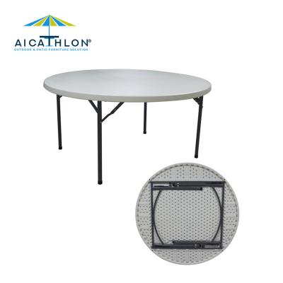 China Modern White 5ft Plastic Folding Outdoor Reception Tables And Chairs Restaurant Banquet Wedding Outdoor Round Camping Tables for sale