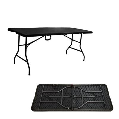 China 6ft Black Rattan Design Rectangle Pation Easy Carry Outdoor Portable Camping Folding Portable Table for sale