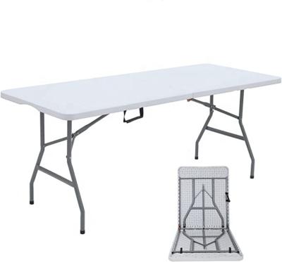 China Popular Lightweight Portable Easy Outdoor Picnic Rectangle Carry White 8FT Plastic Folding Table for sale