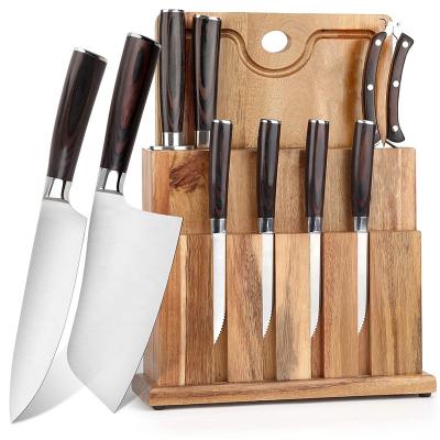 China Viable high quality german pakka cleaver chef stainless steel wood kitchen knife set with cutting board for sale