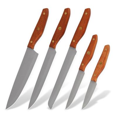 China Viable Wooden Kitchen Knives Cheap Price Handle Kitchen 5 Pcs Set for sale