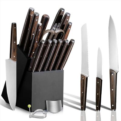 China Workable 17 Piece German Steel Wooden Handle Kitchen Knife Block Set Kitchen Accessory Cuchillos De Cocina Cooking Knives for sale