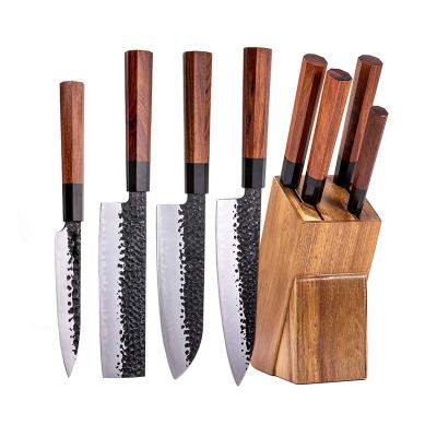 China Viable Professional Japanese Wooden Handle Knife Set Kitchen Knives Kitchen Knife Set With Wooden Block for sale