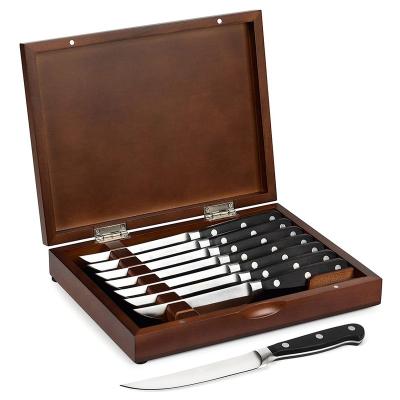 China Durable Luxury Forged ABS Handle Serrated Steak Knives With Wooden Box Packing 8 Pcs Steak Knife Set for sale