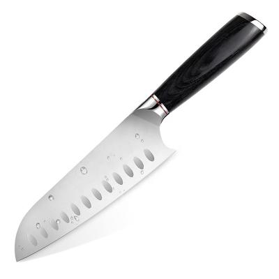 China Yangjiang factory sustainable custom 7 inch wood handle santoku japanese knife kitchen carbon steel chefs knife for sale