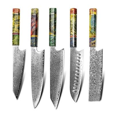 China Viable Kitchen Chef Knife Professional Yangjiang Epoxy Resin Handle Damascus Knife Set Blanks for sale