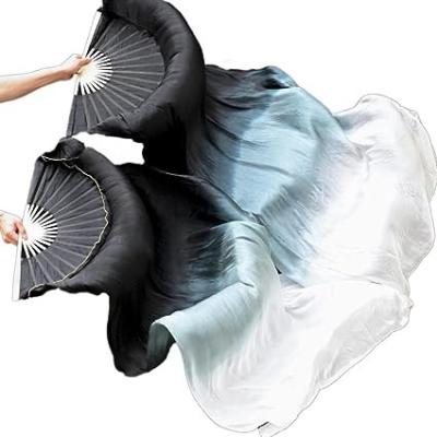 China Multi Fan Silk White Veils Long 100% Belly Dancing Performance Real Belly Fans Wholesale Real Silk Fans Bamboo Dance Fans for sale