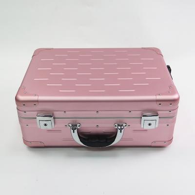 China Hot Sale Beauty Box Makeup Vanity Pink Aluminum Dustproof/Waterproof/Fireproof Make Up Case With Light Mirror for sale