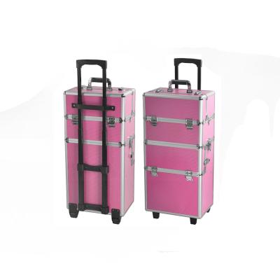 China Professional Fashion Travel Train Case Aluminum Makeup Case On Wheels Makeup Suitcase for sale