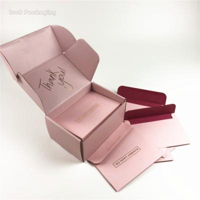 China Recycled Materials Custom Pink Gold Foil Logo Pantone Colored Corrugated Paper Cosmetic Packaging Lashings Shipping Box With Thank You Gift Envelope for sale