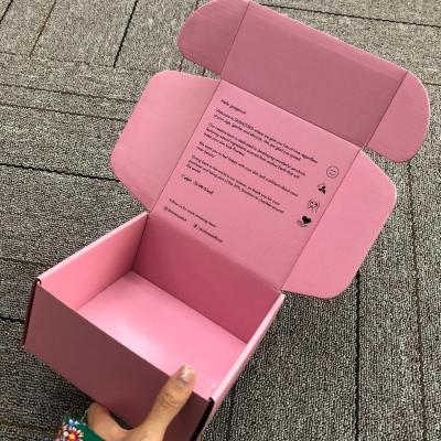 China Recyclable Custom Small Pink Color Printed Corrugated Paper Cosmetic Packaging Mailer Box For You Make Up And Thank You Card for sale