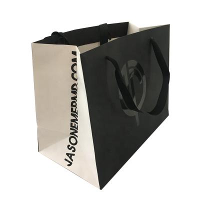 China China Supplier Recyclable Logo Luxury Gift Paper Bags Custom Hot Stamping Printed With Ribbon Handles For Retail Store Shopping for sale