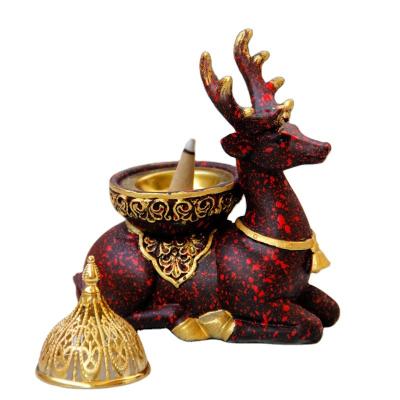 China Nordic European Style Resin Christmas Reindeer Combination Metal Censer Marbled Gold Burner Aromatherapy Burner for sale