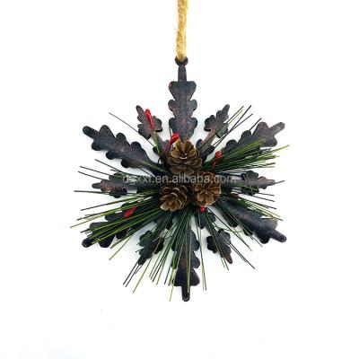 China Metal Christmas Snowflake Pine Cones Artificial Bouquet DIY Decor Wedding Christmas Tree Pendant Hanging Ornaments for sale