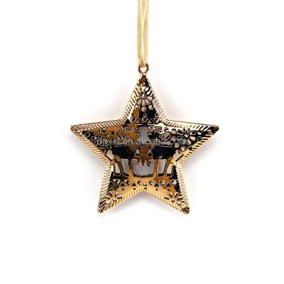 China Metal Stars Shape Pendant Decor for Christmas Tree Hanging Props Ornament Gold Metal Star Christmas Decoration New Year Decor for sale