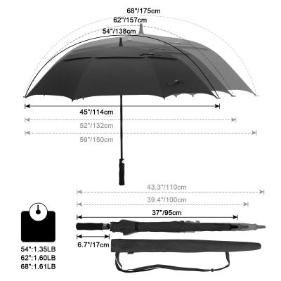 China 2021 Promotional Safety Double Layer Golf Auto Open Black Straight Large Custom Windproof Umbrella for sale