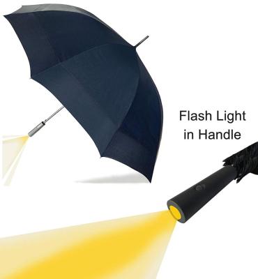 China Rod Umbrella Large Straight Umbrella with LED flash light in easy grip handle. Super strong and waterproof golf umbrella for sale