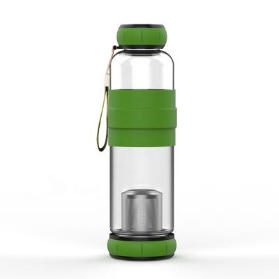 China Sustainable Borosilicate Glass Sport Water Bottle With Stainless Steel Infuser In 550ML for sale