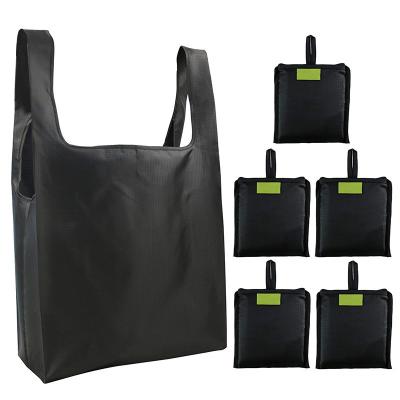 China Reusable Grocery Bags Folding Together, Grocery Tote Foldable in Attached Pocket, Ripstop Polyester Reusable Shopping Bags, Washable for sale