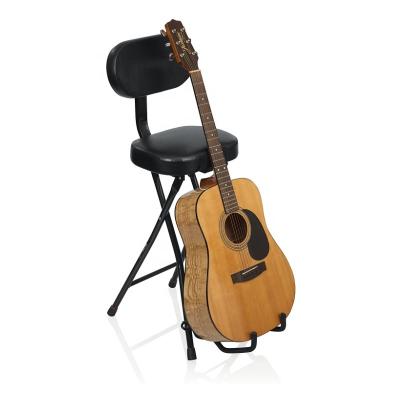 China Assembly Guitar Seat with padded cushion, ergonomic backrest and fold out guitar stand holds acoustic and electric guitars for sale