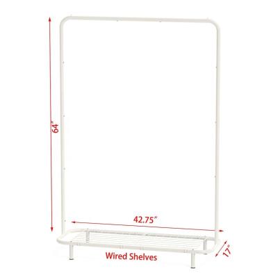 China Traditional White Industrial Pipe Clothing Garment Rack With Bottom Shelves for sale