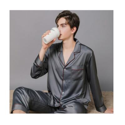 China 2021 breathable fashion shirt stain silk pajamas sets for men momme 100% pure silk sleepwear 22 for sale