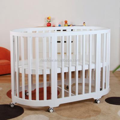 China Popular Cubby Plan LMBC-082 Beech Wood Round Solid Wood Baby Crib New for sale