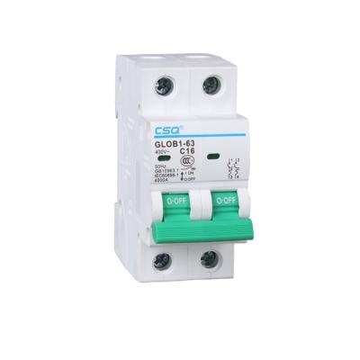 China GLOB1-63 ETI 63 Amp Mirco Circuit Breaker MCB Double Pole Switch 6KA for sale