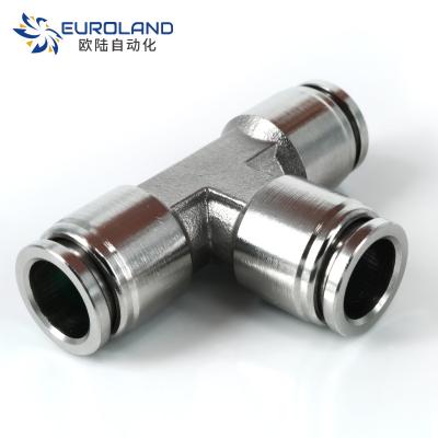 China stainless steel tee pipe connector, quick insert joint, 4/6/8/10/12/14/16mm 4/6/8/10/12/14/16 for sale