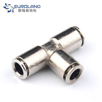 China High Quality Copper Type Metal Fittings Brass 3 Way Copper Pneumatic T Elbow Fitting for sale