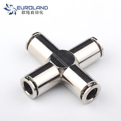 China PZA Tube Quick Joints Copper Fitting 4 Pipe Four Way Cross Connector 4 for sale