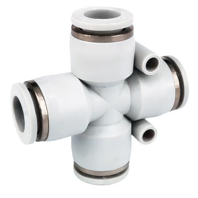 China Pneumatic Quick Tools Plastic 4/6/8/10/12mm PZA 4 Ways Cross Joints Connect Air Hose Fittings for sale