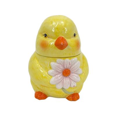 China Handmade Easter Canister Chick Chicken Hen Ceramic Cookie Jar Glazed Painted Storage Jar Design 2022 BSCI SEDEX New Audited for sale