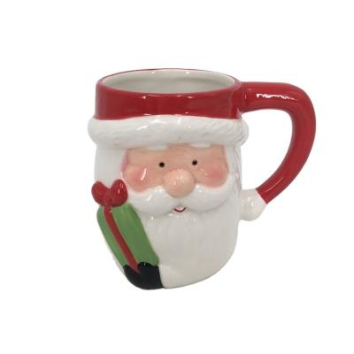 China 2022 Handcrafted Christmas Reindeer Snowman Ceramic Mug Hand Painted Santa Design New Christmas Hanging With Color Box for sale