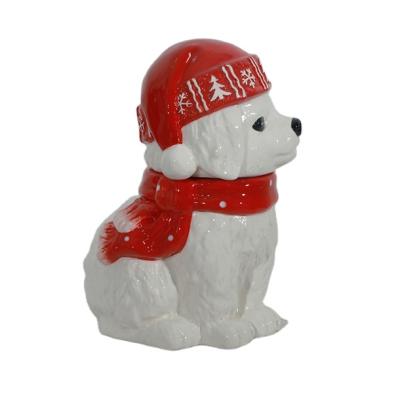 China Handcrafted Painted Glazed Ceramic Dog Cookie Jar Theme Christmas Cookie Storage Cookie Jar 2022 Design New For Christmas for sale