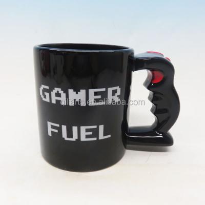 China Sustainable Novelty GAMER FUEL Black Paintable Custom Ceramic Mug for sale