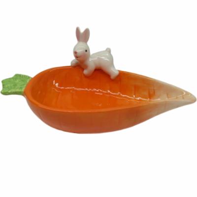 China Party Viable Decoration Easter Bunny Rabbit Shape Dinnerware Kids Rice Husk Dish 3D Lovely Rabbit With Carrot Dish Bowl for sale