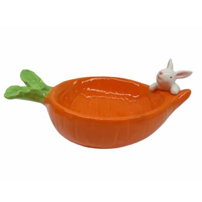 China Sustainable Factory Direct Ceramic Fruit Dish With Carrot Pattern , Ceramic Carrot Shaped Fruit Dish With 3D Rabbit Bowl for sale