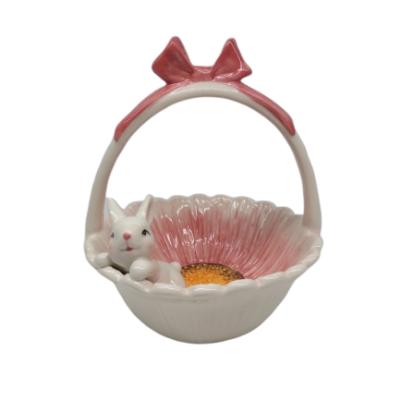 China Ceramic Bunny Fruit /Candy/Cookie Basket Funny Easter Basket Customized Viable Unique Style For Home Decor for sale