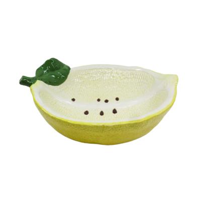 China 10 Inch Sustainable Dolomite Fashionable Ceramic Bowl With Decorative Lemon Shape Design Ceramic Bowl Salad Bowl for sale