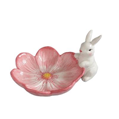 China Europe Rabbit plate Easter decoration graft ceramic factory high quality handmade painting customized wholesale price for sale