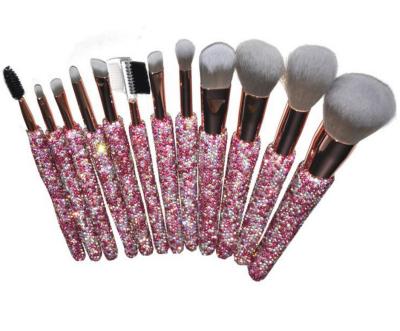 China Angular Blush Bling Crystal Handle Diamond Makeup Brushes 12Pcs Cute Glitter Makeup Brush Set Makeup Brush Set for sale